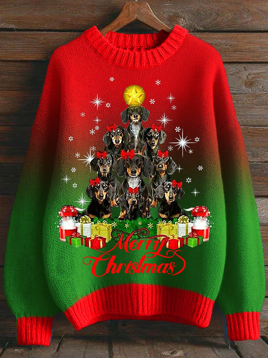 Teckel de Noël des femmes de Noël Arbre ras du cou Gradient Pull