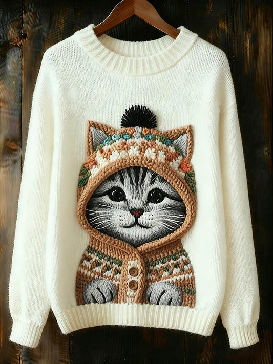 Sweat-shirt mignon d'art de chat d'hiver des femmes