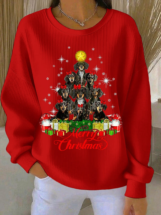 Teckel de Noël Arbre de Noël des femmes ras du cou Sweat rayé