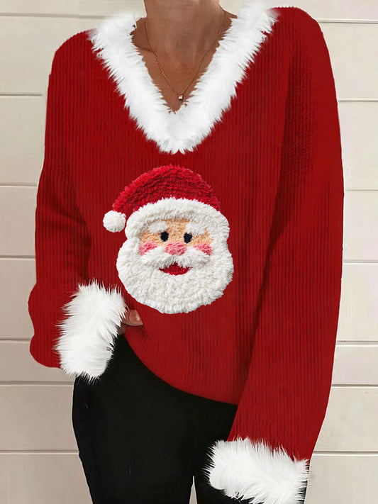 Haut décontracté à col en fourrure de père Noël pour femmes