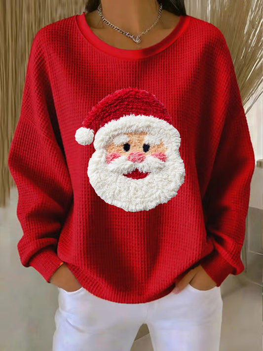Top décontracté imprimé gaufré Santa Femme