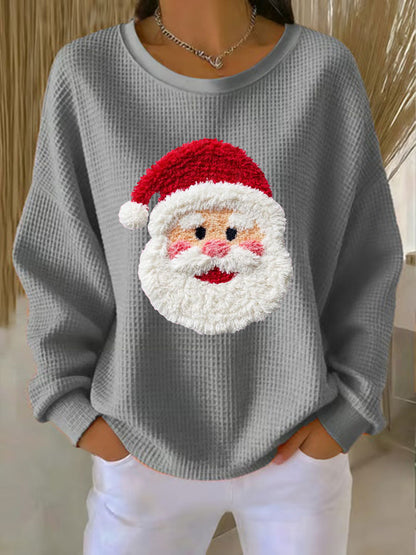 Top décontracté imprimé gaufré Santa Femme