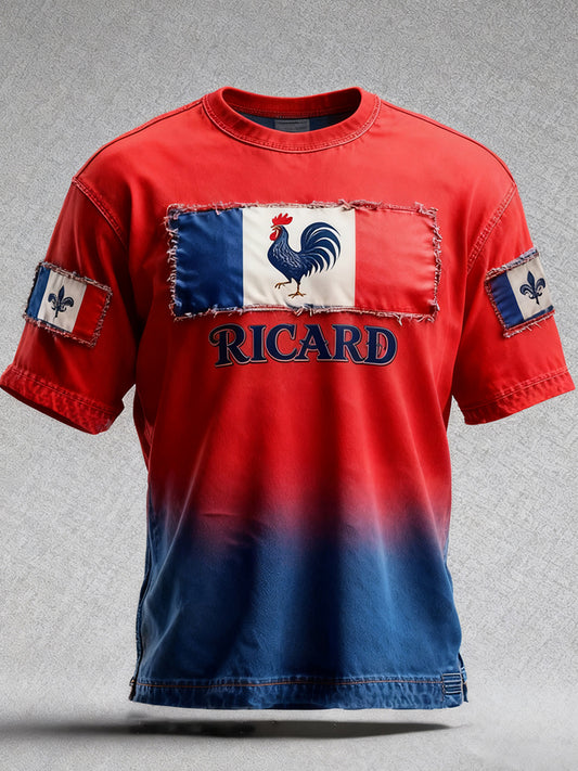 Drapeau Français Vintage Ricard des hommes en détresse T-shirt décontracté