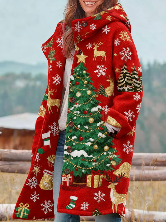 Manteau rétro imprimé de Noël pour femmes