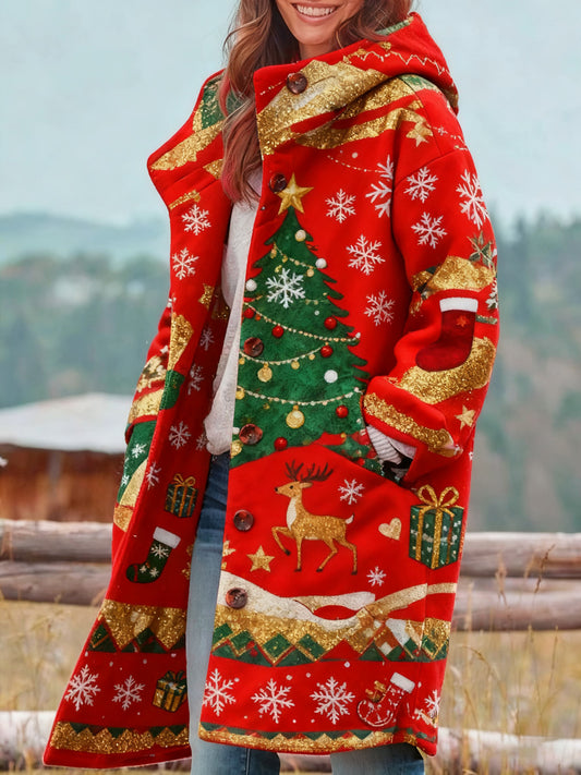 Manteau rétro imprimé Noël pour femmes