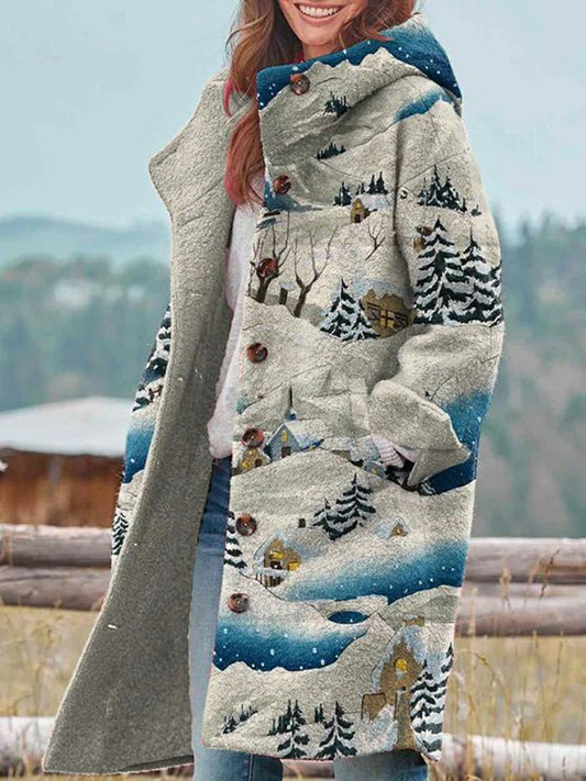 Manteau rétro imprimé Noël pour femmes