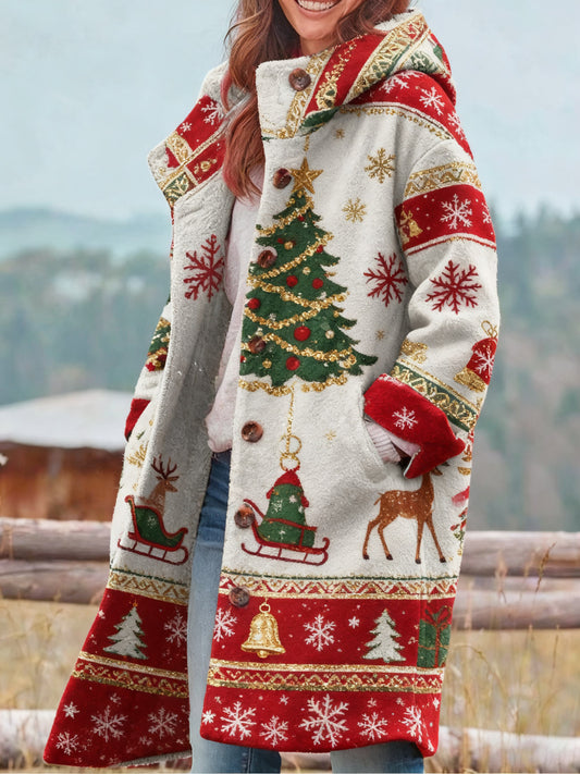 Manteau rétro imprimé de Noël pour femmes