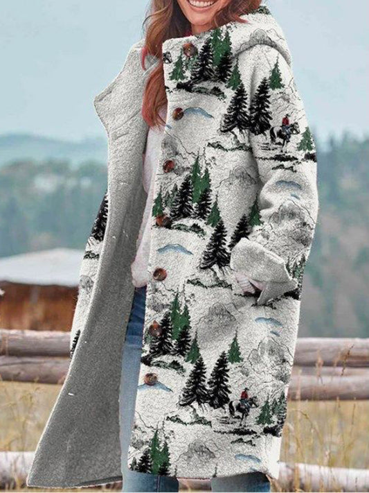 Manteau rétro imprimé de Noël pour femmes