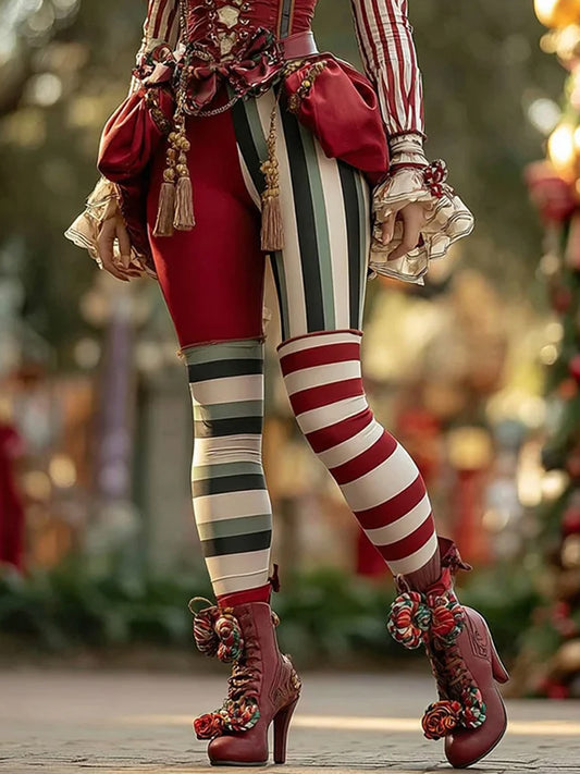 Leggings décontractés à rayures de bonbons de Noël pour femmes
