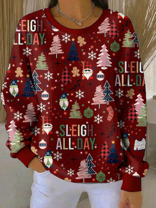 Noël imprimé col rond à manches longues Sweatshirt femme
