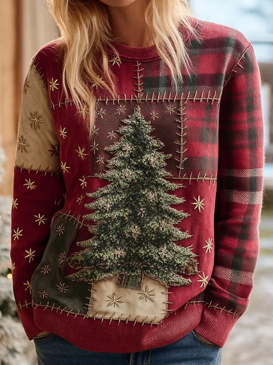 Arbre de Noël des femmes avec des carreaux Patchwork Art Sweatshirt