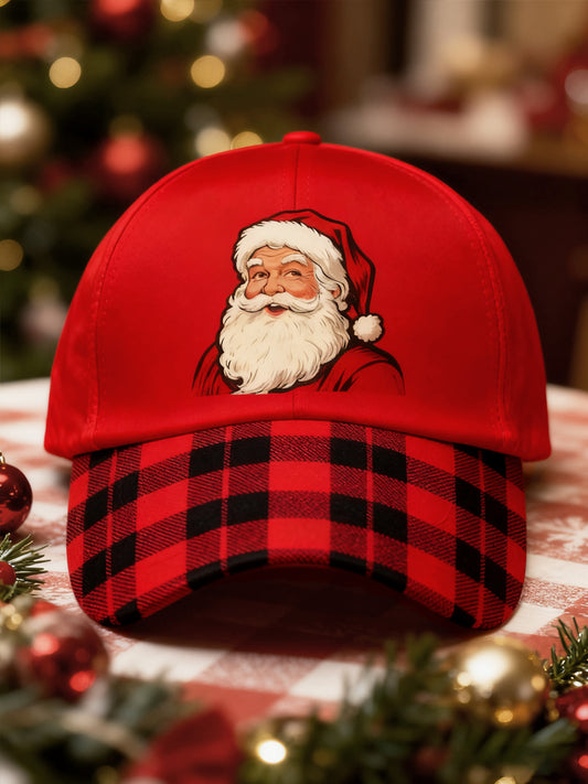 Unisexe Vintage Santa Claus Noël Rouge Plaid Imprimer Hat