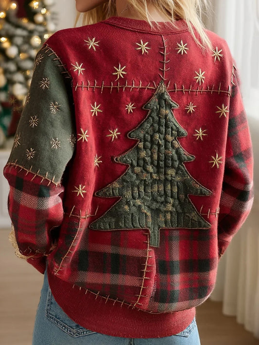 Arbre de Noël des femmes avec des carreaux Patchwork Art Sweatshirt