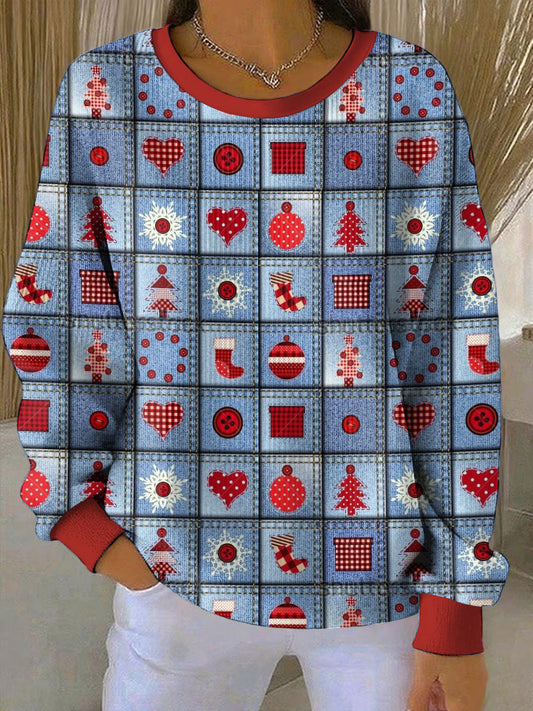 Noël imprimé col rond à manches longues Sweatshirt femme