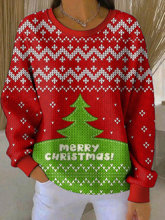 Noël imprimé col rond à manches longues Sweatshirt femme