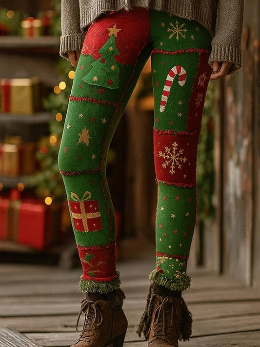 Arbre de Noël et flocon de neige Art Leggings confortables pour femmes