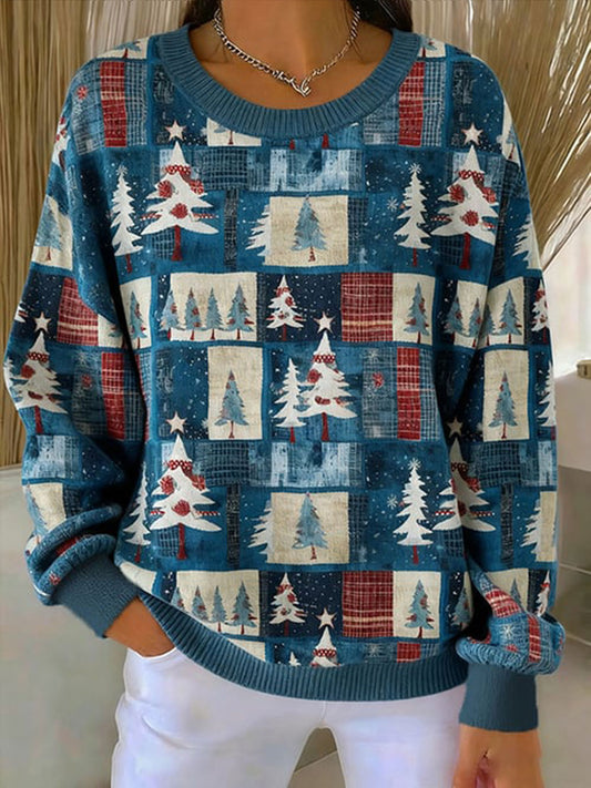 Sweatshirt Femme Côtelé Arbre De Noël Col Rond