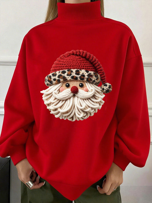 Sweat-shirt Femme Imprimé Père Noël à Col Haut