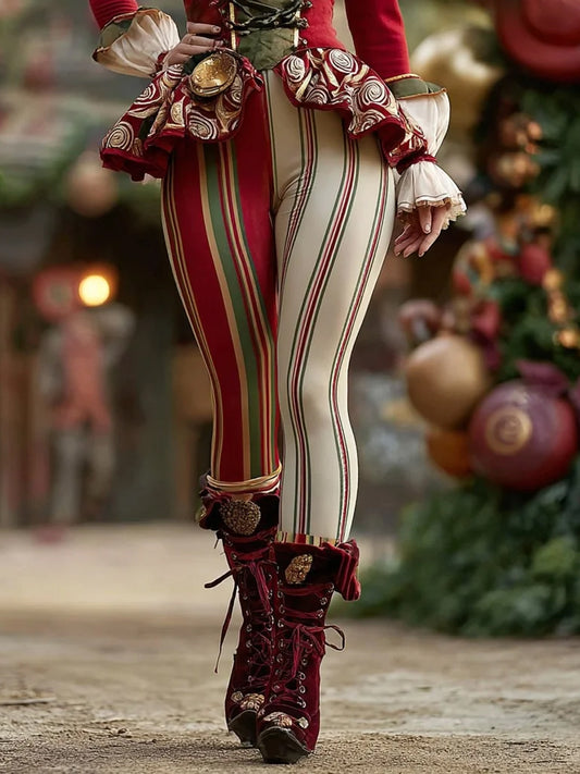 Leggings décontractés à rayures de bonbons de Noël pour femmes