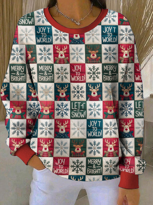 Noël imprimé col rond à manches longues Sweatshirt femme