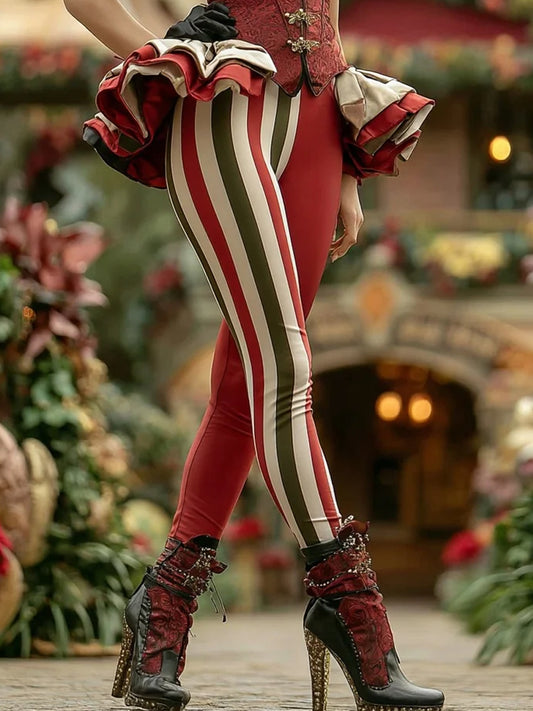 Leggings décontractés à rayures de bonbons de Noël pour femmes