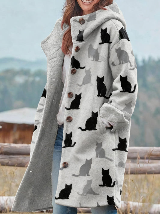 Manteau Retro Animal Cat Imprimé Femme