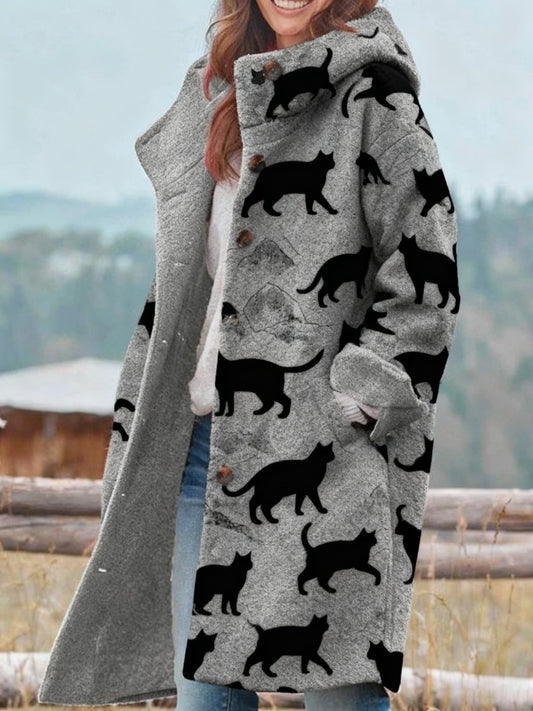 Manteau Retro Animal Cat Imprimé Femme