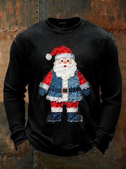 T-shirt décontracté à gaufres Santa Claus pour hommes