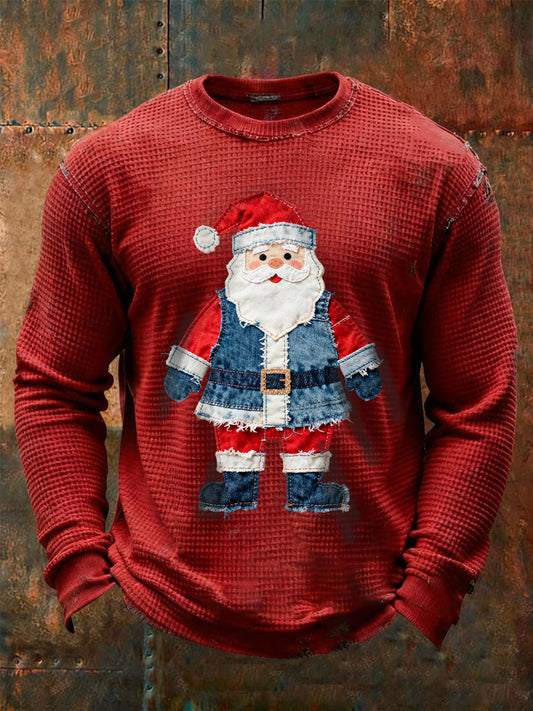 T-shirt décontracté à gaufres Santa Claus pour hommes