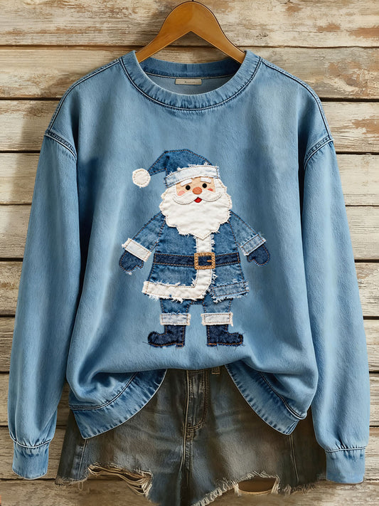 Sweat-shirt décontracté imprimé Père Noël pour femmes