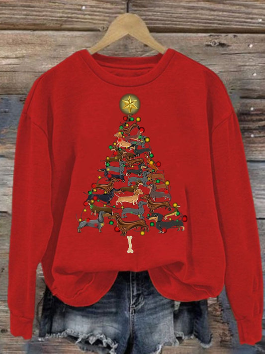 Teckel de Noël Arbre de Noël ras du cou des femmes Sweatshirt