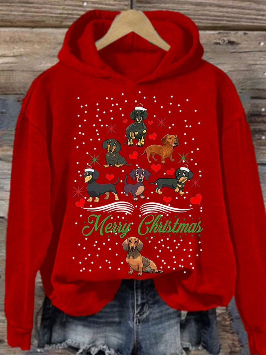Sweat à capuche arbre de Noël teckel de Noël pour femmes