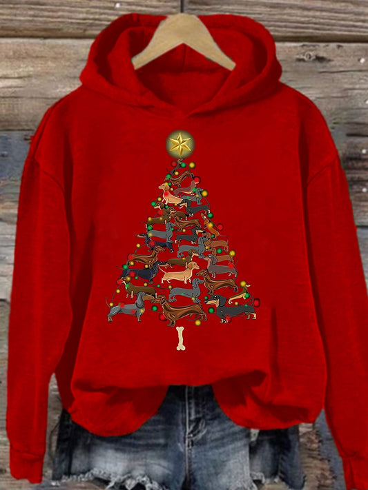 Sweat à capuche arbre de Noël teckel de Noël pour femmes