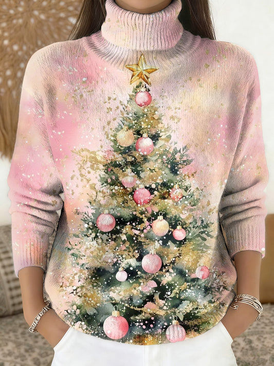 Pull à col roulé en tricot Merry Christmas pour femmes