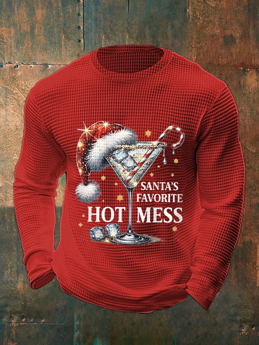 Drôle de Noël préféré des hommes de Santa Hot Mess Casual Waffle à manches longues Top
