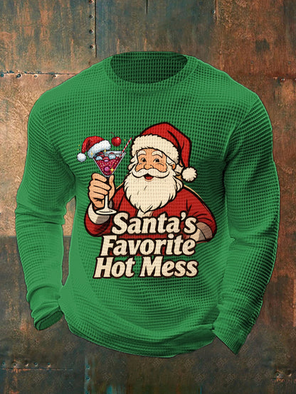 Drôle de Noël préféré des hommes de Santa Hot Mess Casual Waffle à manches longues Top
