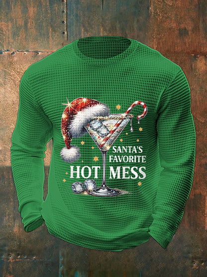 Drôle de Noël préféré des hommes de Santa Hot Mess Casual Waffle à manches longues Top