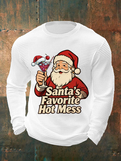 Drôle de Noël préféré des hommes de Santa Hot Mess Casual Waffle à manches longues Top