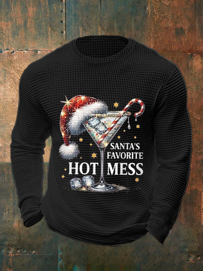Drôle de Noël préféré des hommes de Santa Hot Mess Casual Waffle à manches longues Top