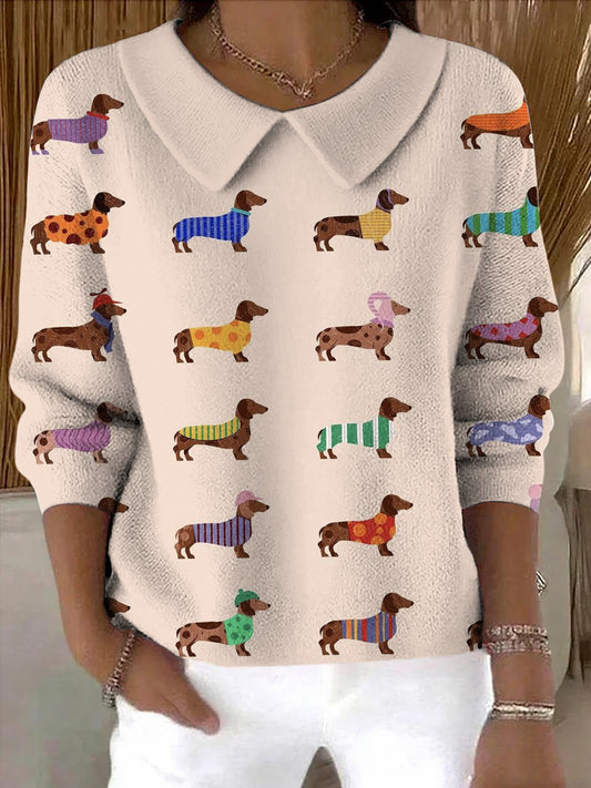 Top pull doux imprimé animaux colorés pour femmes