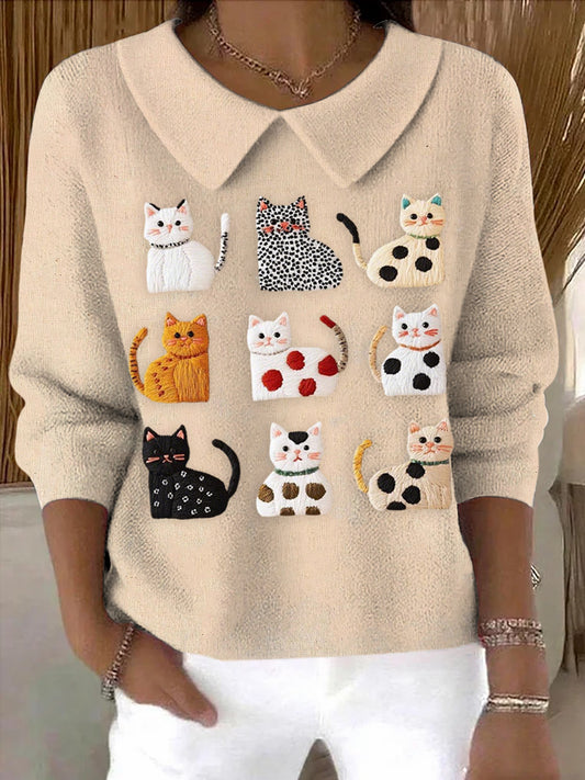 Top pull doux imprimé animaux colorés pour femmes