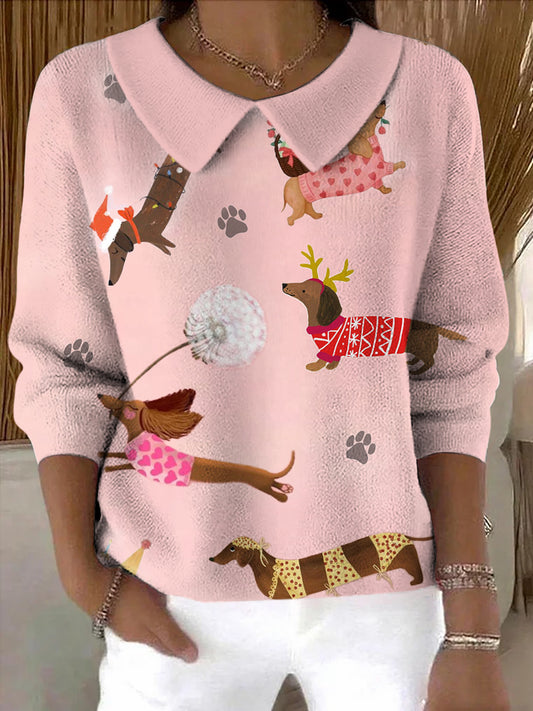 Top pull doux imprimé animaux colorés pour femmes