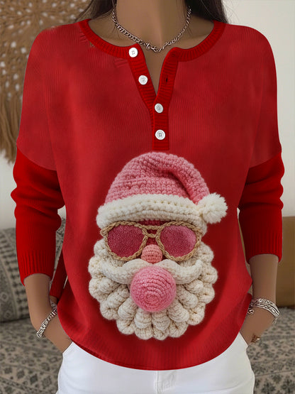 Haut à bouton imprimé Père Noël pour femmes