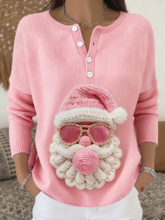 Haut à bouton imprimé Père Noël pour femmes