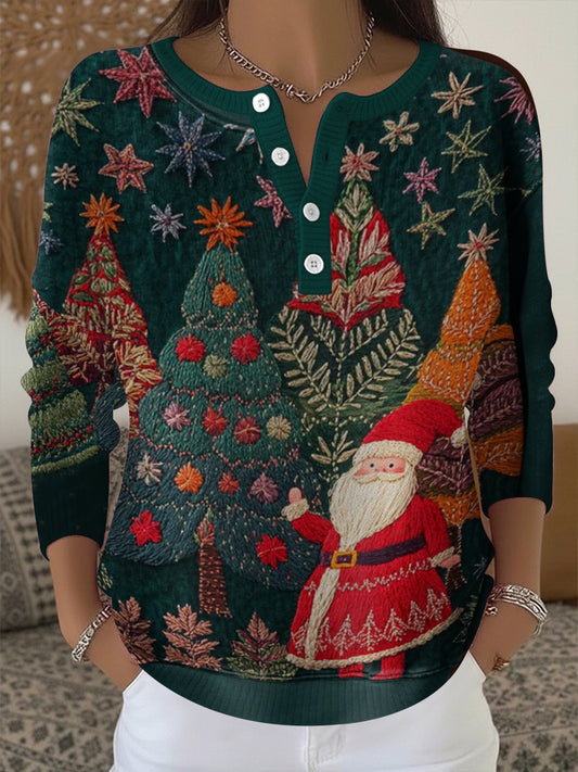 Arbre de Noël des femmes Père Noël Imprimer Bouton Top