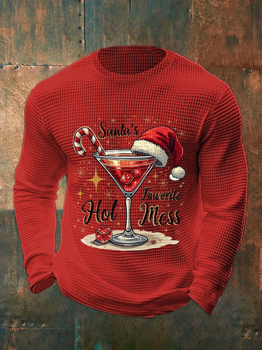 Drôle de Noël préféré des hommes de Santa Hot Mess Casual Waffle à manches longues Top