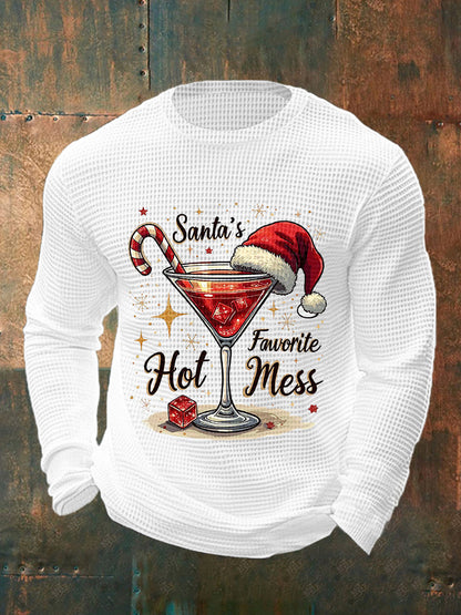Drôle de Noël préféré des hommes de Santa Hot Mess Casual Waffle à manches longues Top