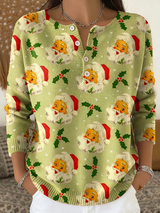 Haut à bouton imprimé Père Noël pour femmes