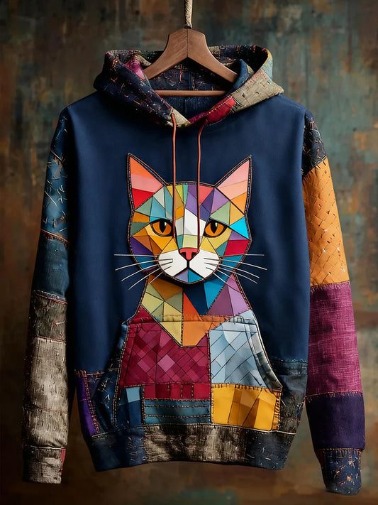 Hoodies Couleur Bloc Imprimé Chat Femme