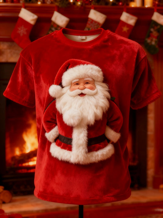 Noël Vintage Santa Claus Imprimer en peluche à manches courtes T-shirt